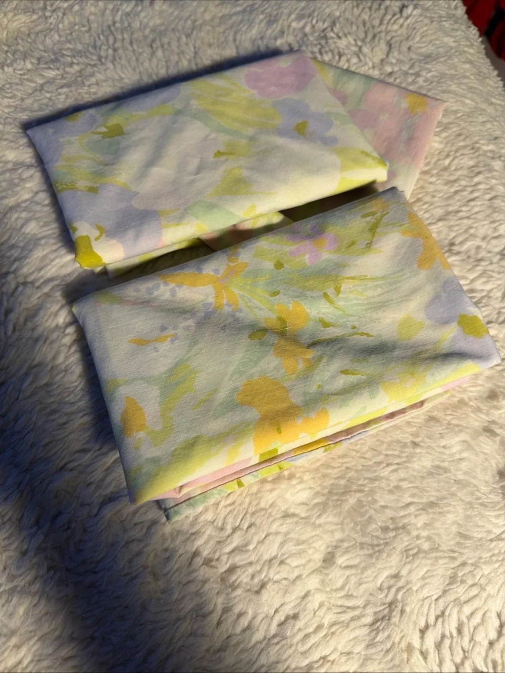 Sears Vtg Pastel Floral Cotton pillowcases  - Soft Pink, Yellow & Green 42”x36”
